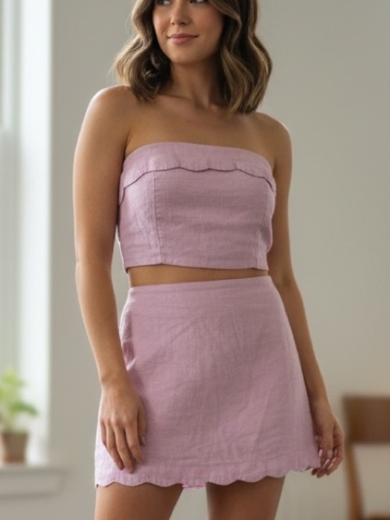 Abercrombie & Fitch Dresses & Skirts - Abercrombie & Fitch Lilac Scallop-Hem Linen Mini Skirt and top 2 piece set